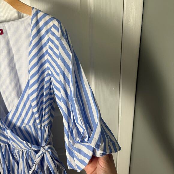 STAUD Jodie Midi Wrap Dress in Sea Stripe S - Picture 9 of 14